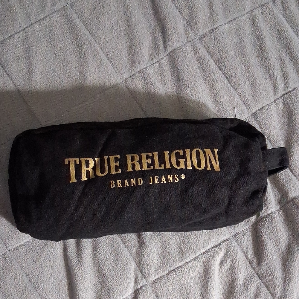True Religion Black Pouch with Gold Text